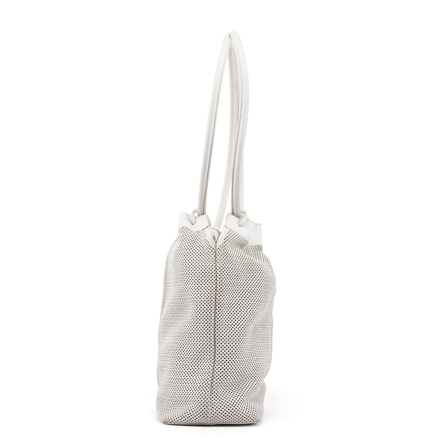 Beige Perforated Leather Drawstring Bag