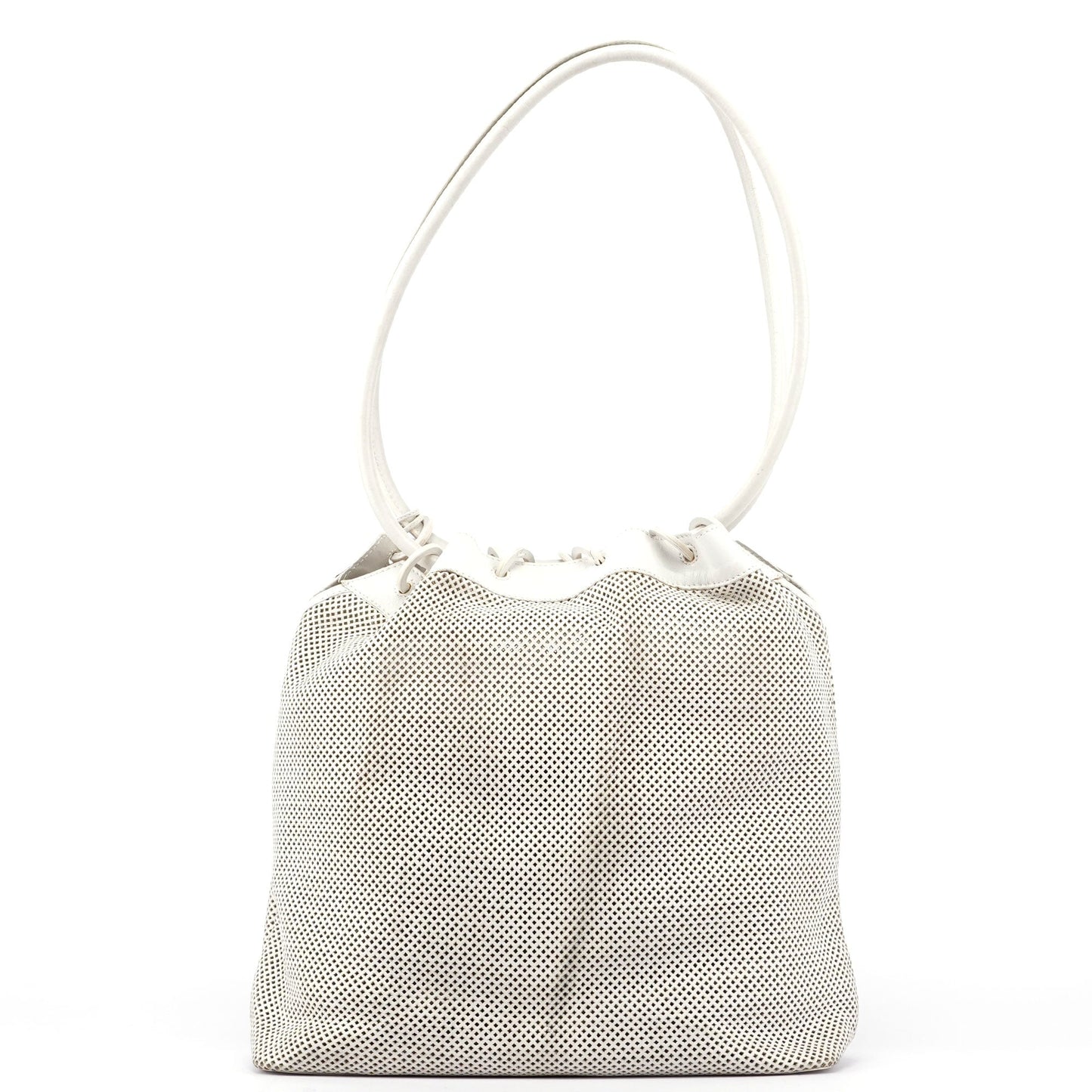 Beige Perforated Leather Drawstring Bag