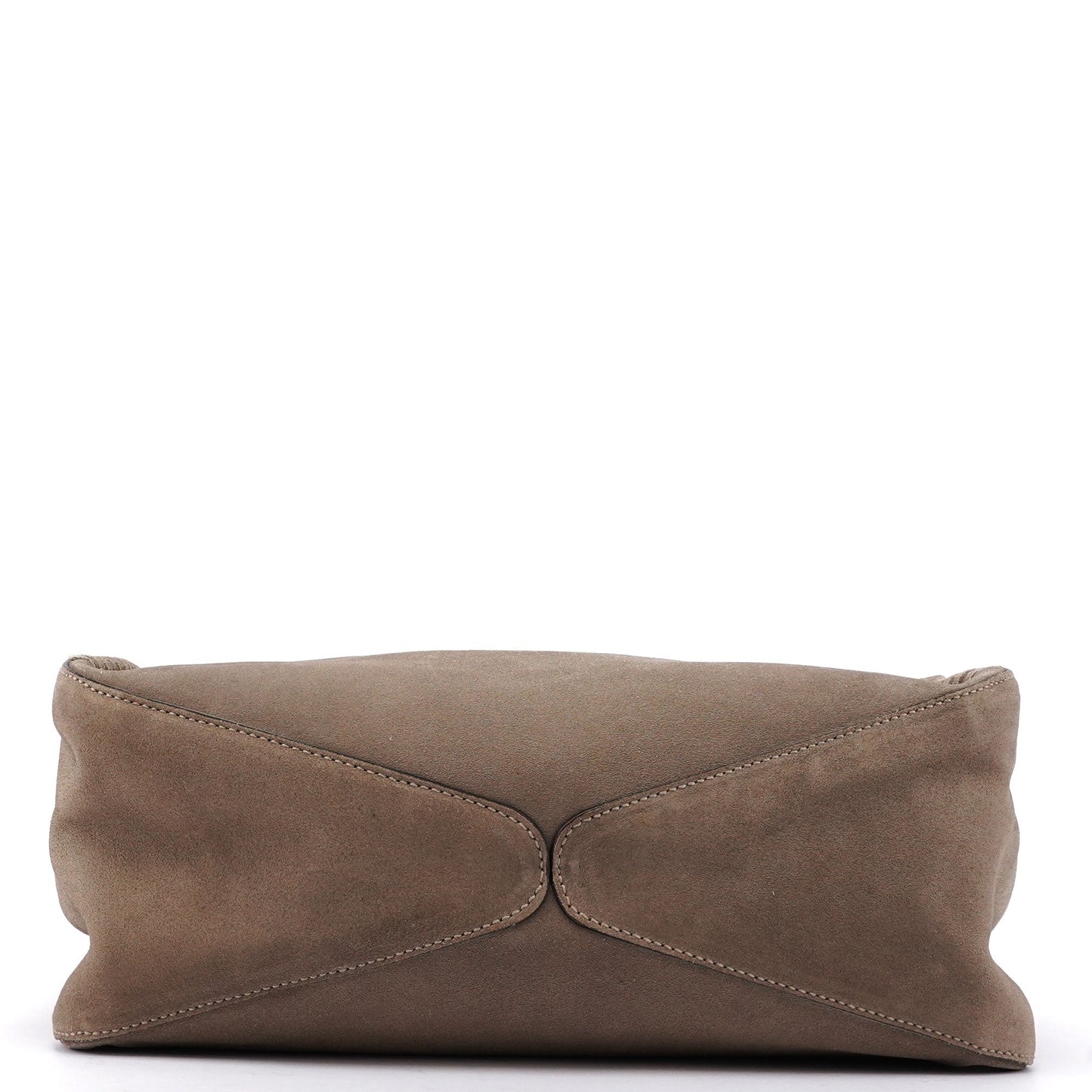 Beige Suede Wood Handle Shoulder Bag