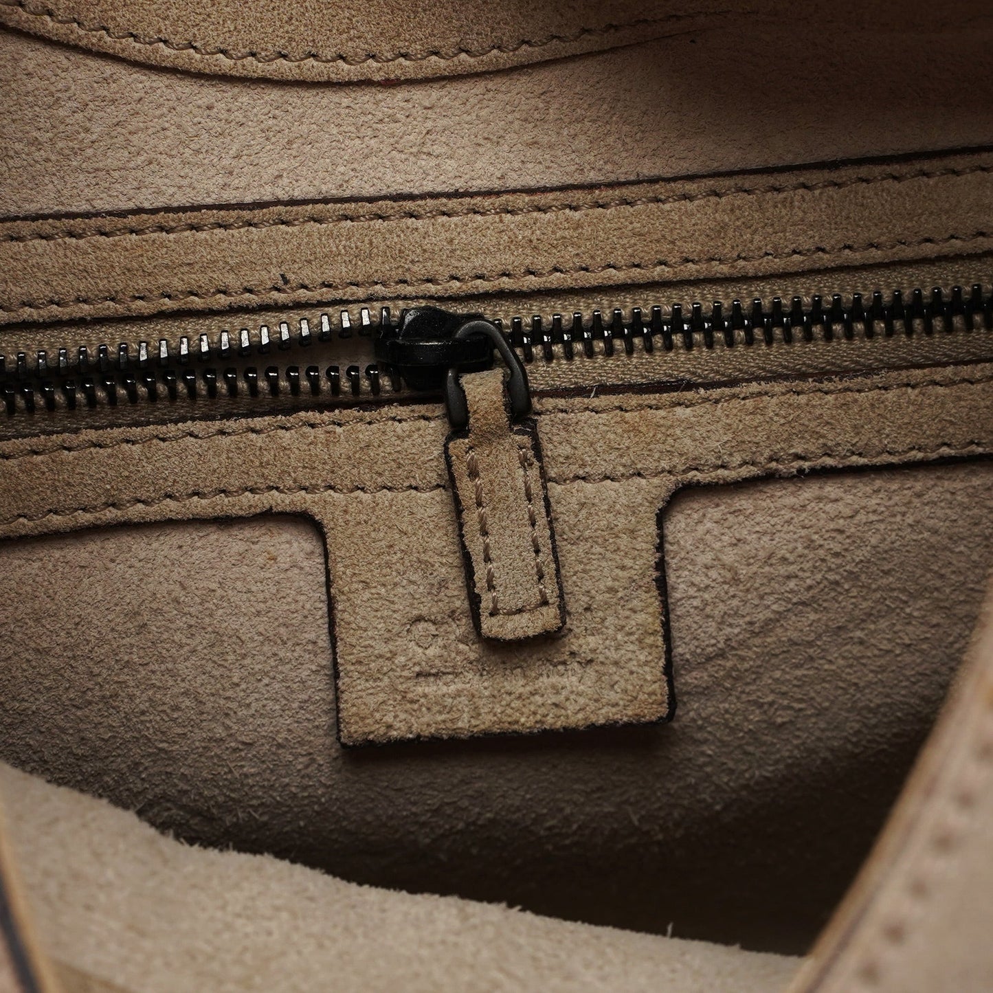 Beige Suede Wood Handle Shoulder Bag