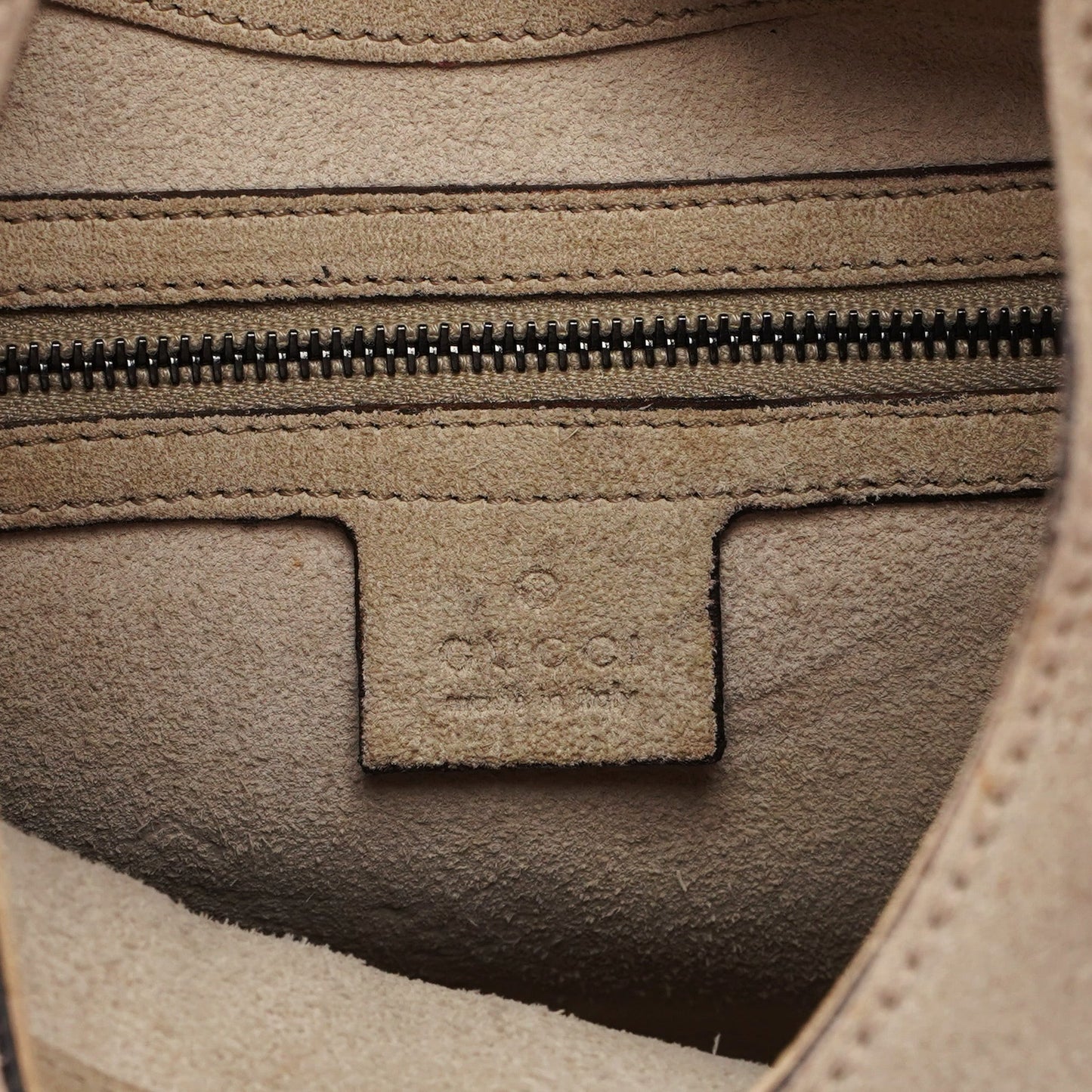 Beige Suede Wood Handle Shoulder Bag