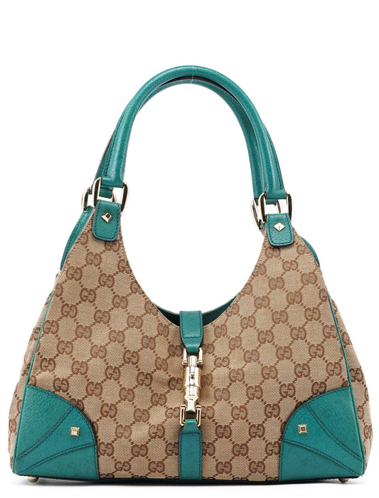Beige Turquoise GG Jackie Shoulder Bag