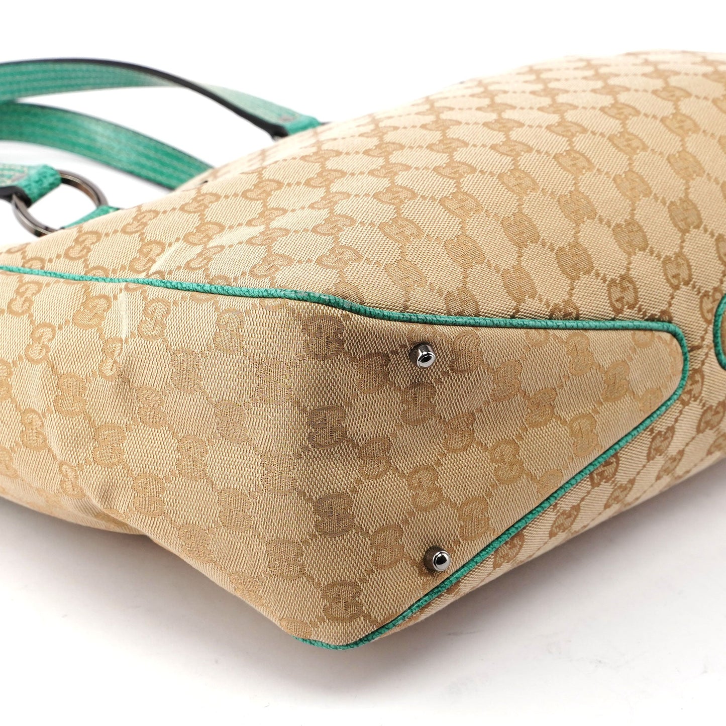 Beige Turquoise GG Tote Bag