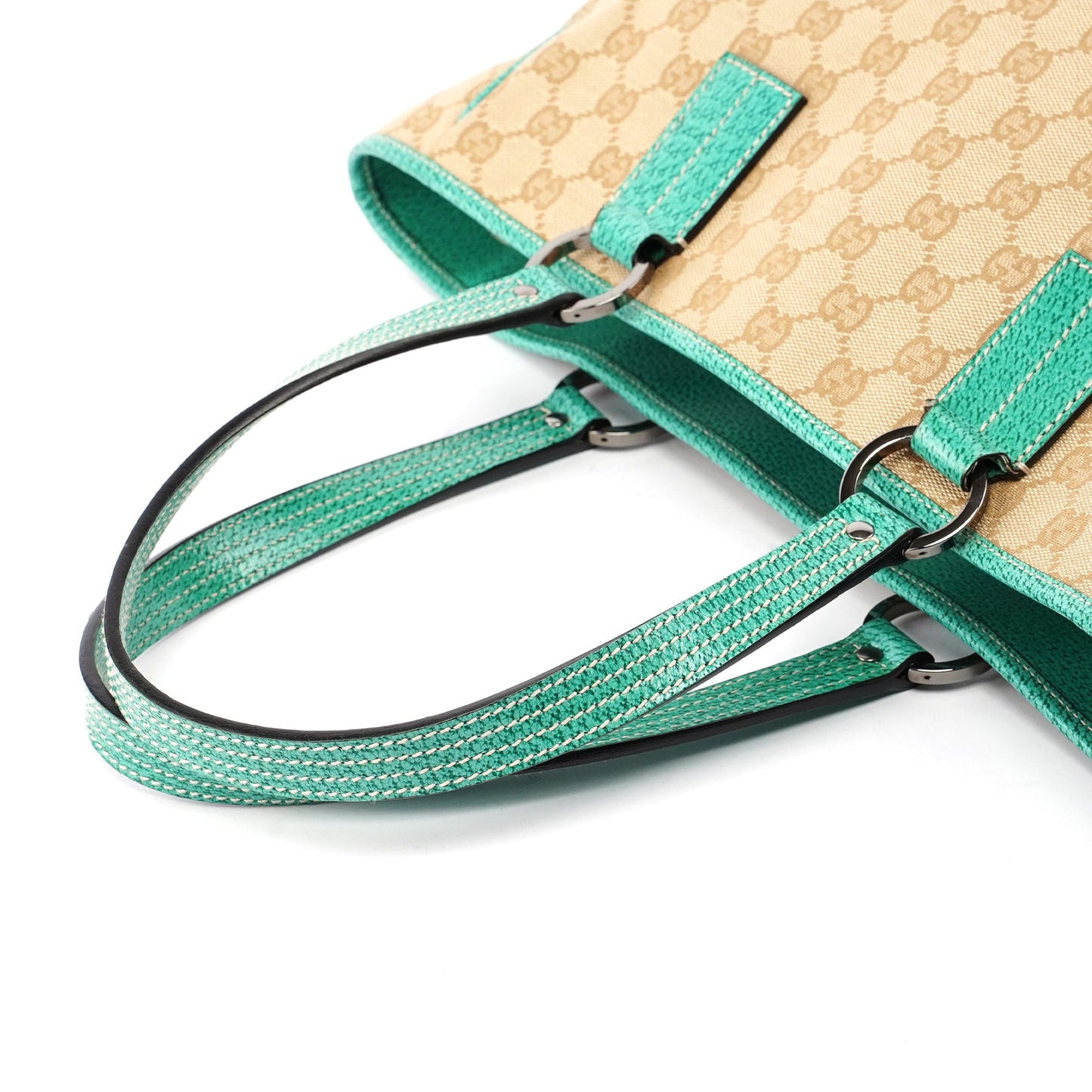 Beige Turquoise GG Tote Bag
