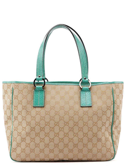 Beige Turquoise GG Tote Bag