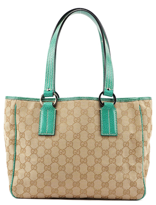 Beige Turquoise GG Tote Bag