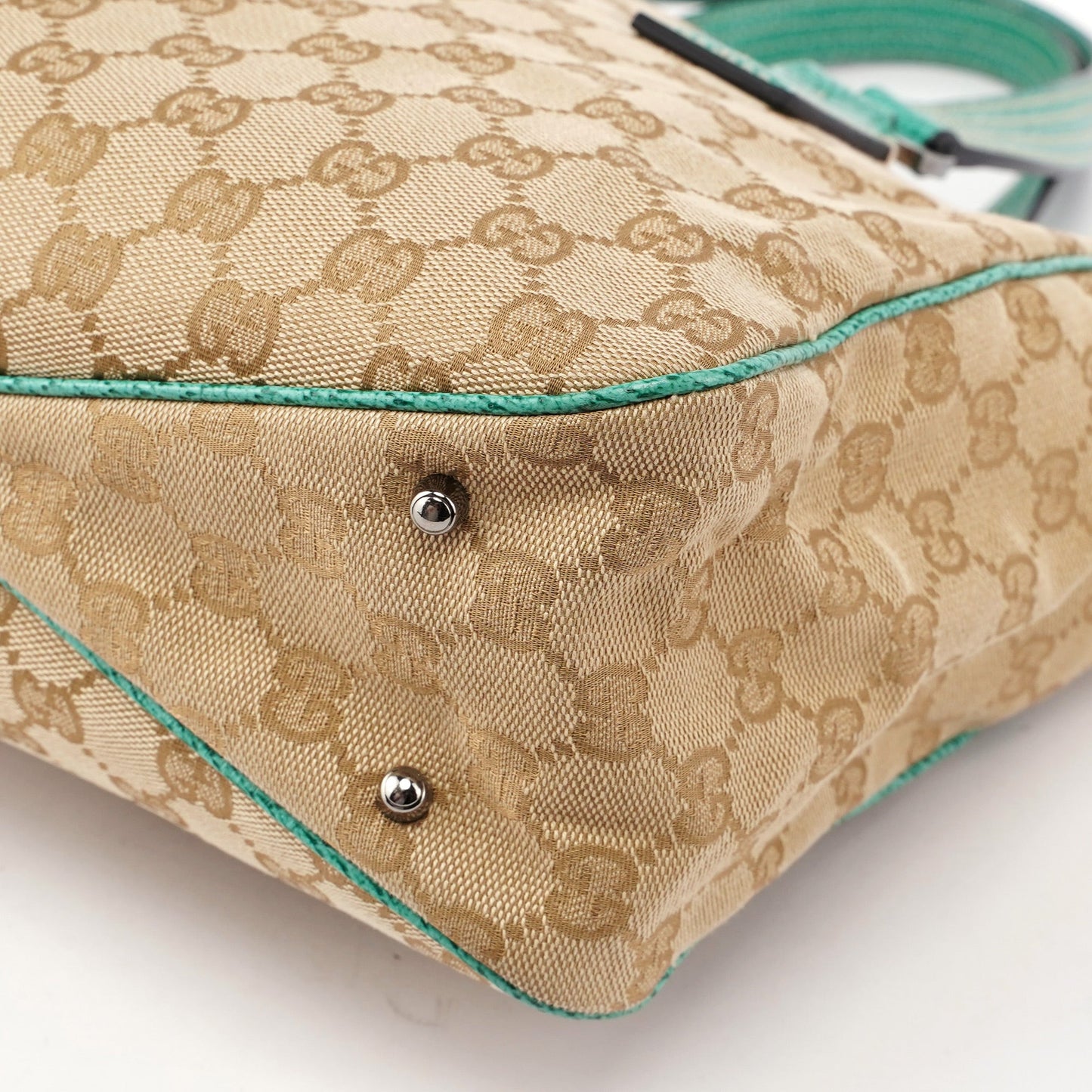 Beige Turquoise GG Tote Bag