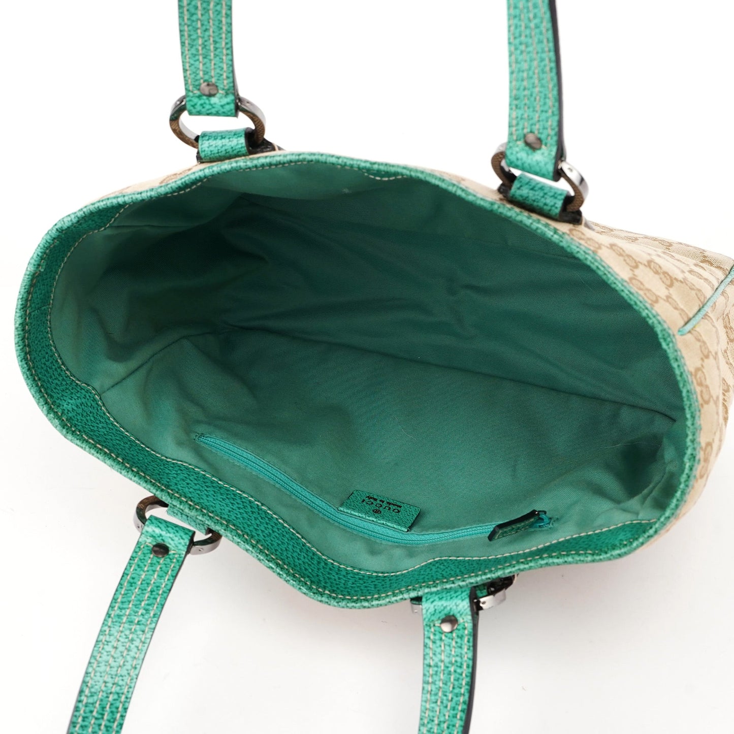 Beige Turquoise GG Tote Bag