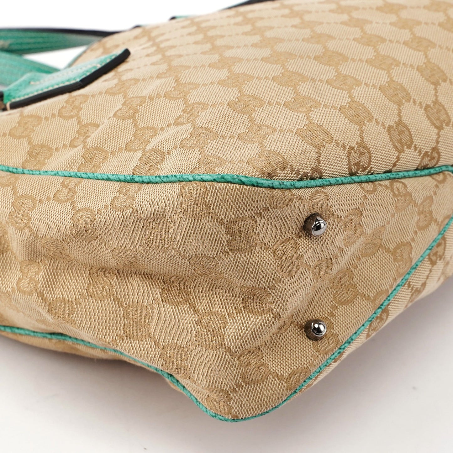 Beige Turquoise GG Tote Bag