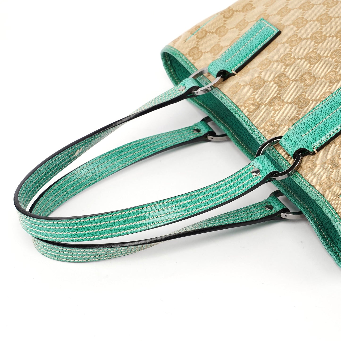 Beige Turquoise GG Tote Bag