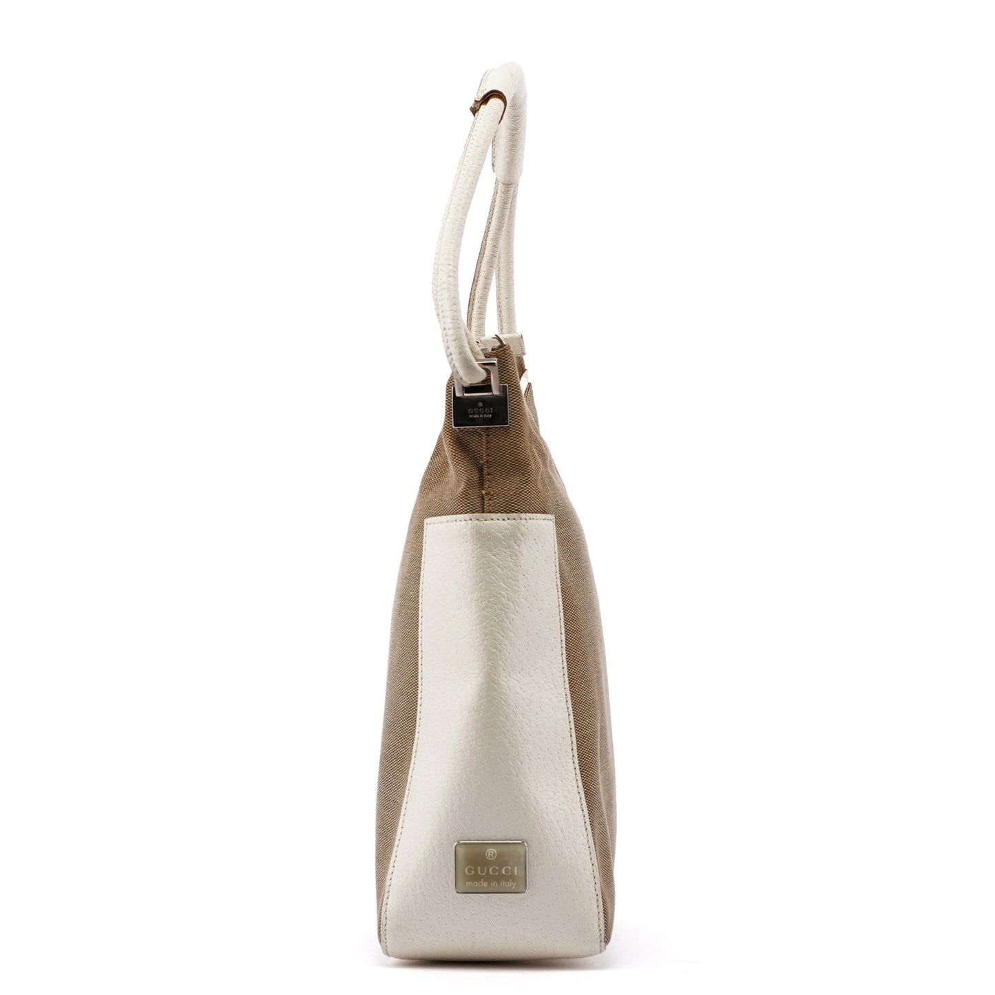 Beige White Canvas Shoulder Bag