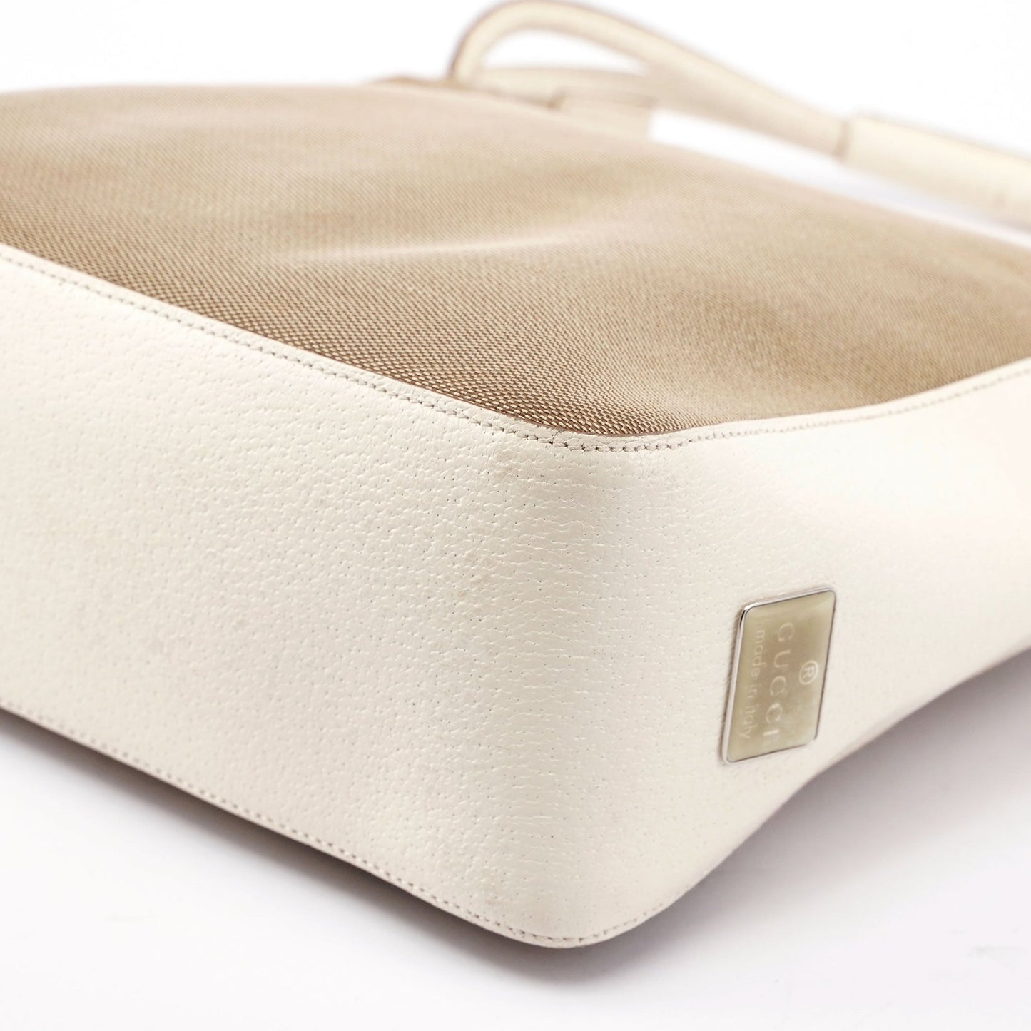 Beige White Canvas Shoulder Bag