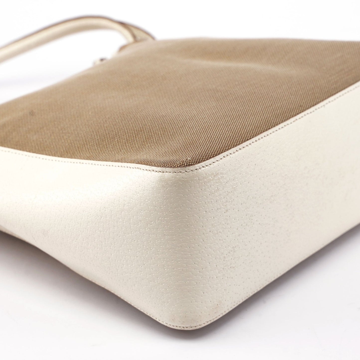 Beige White Canvas Shoulder Bag