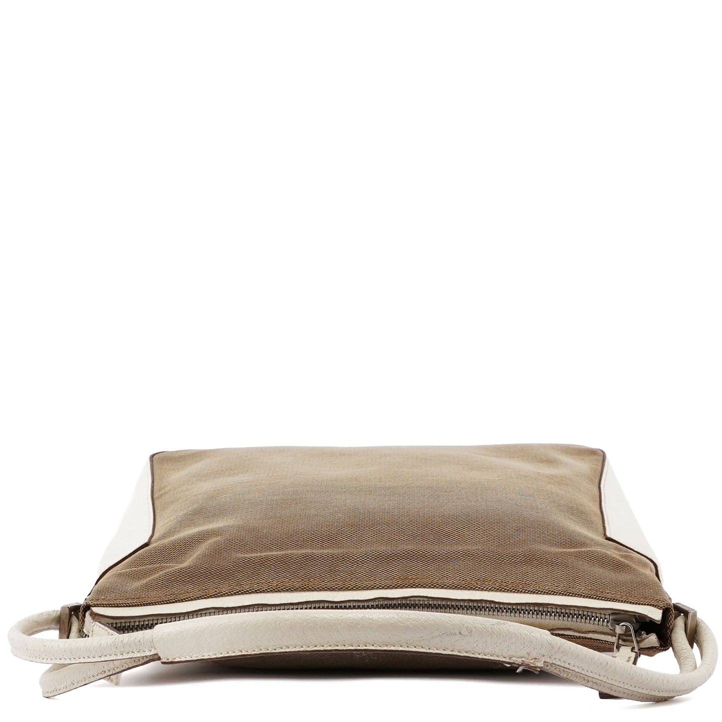 Beige White Canvas Shoulder Bag