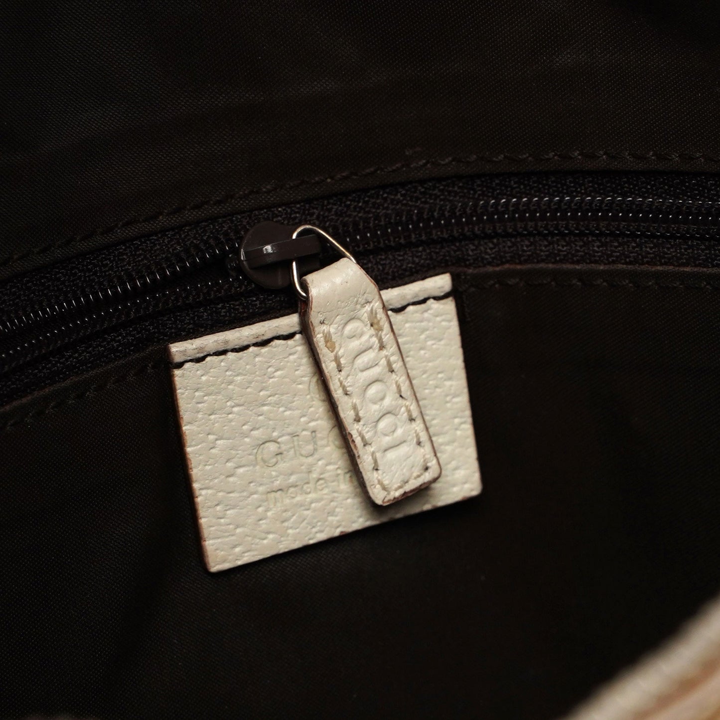 Beige White Canvas Shoulder Bag