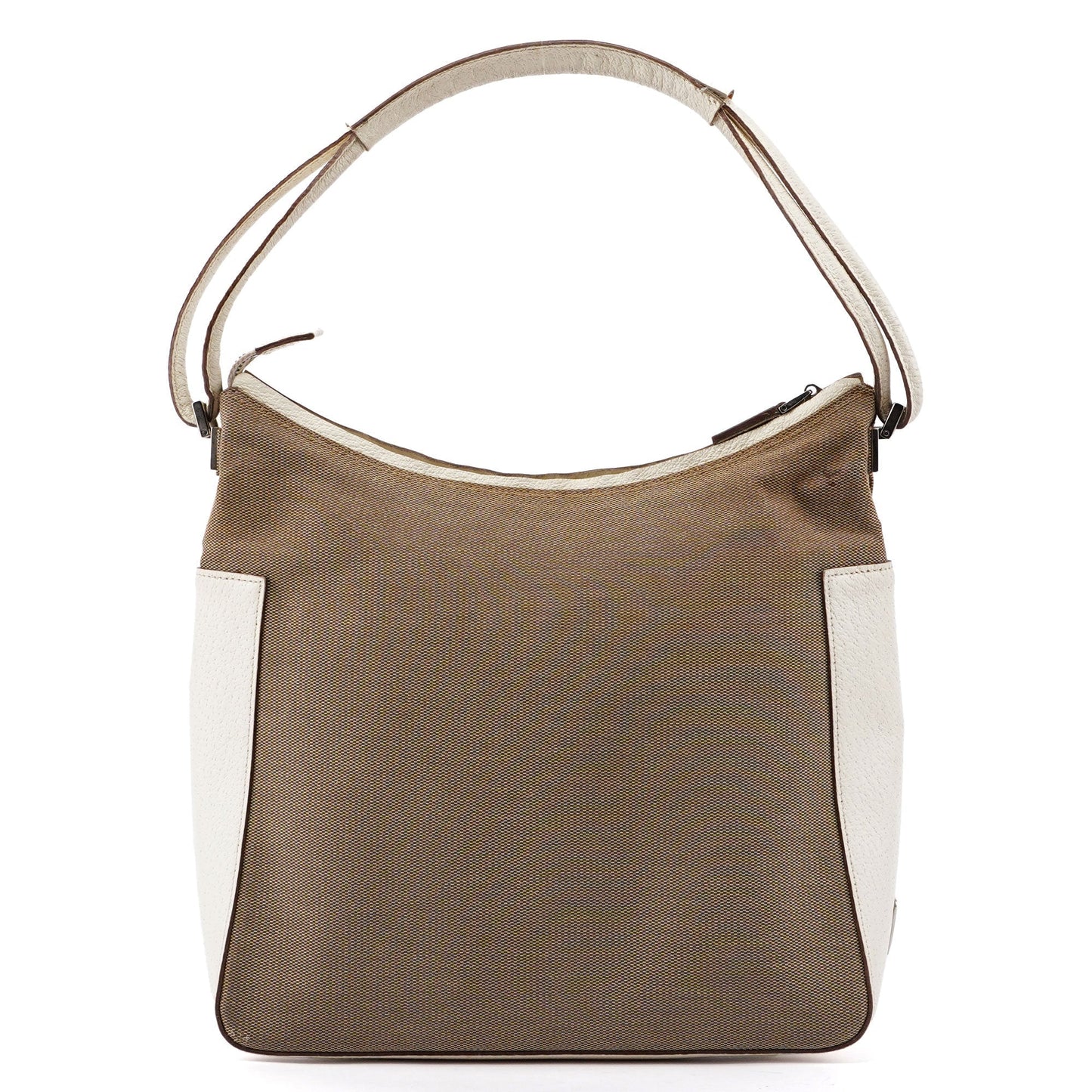 Beige White Canvas Shoulder Bag