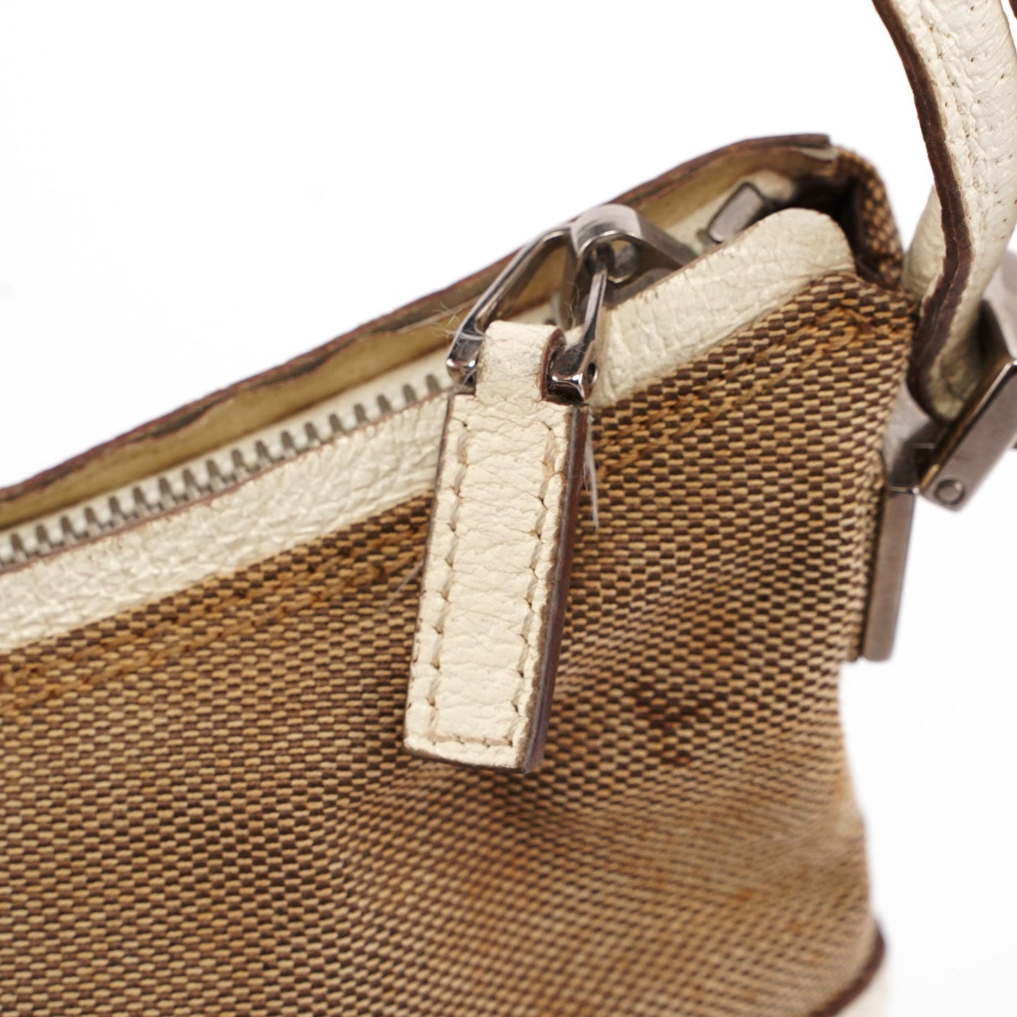 Beige White Canvas Shoulder Bag