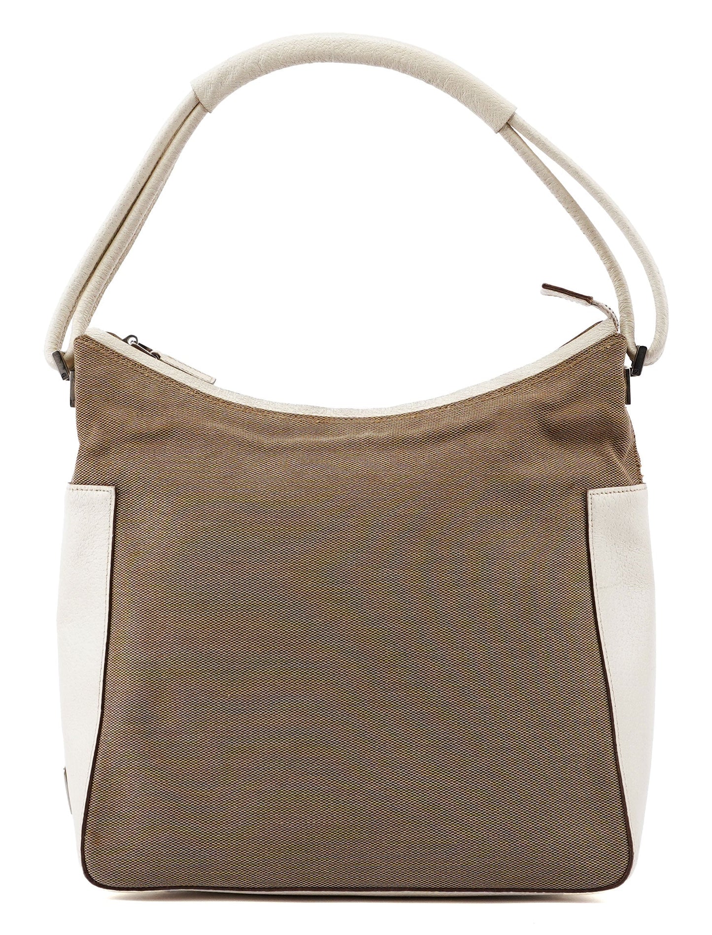 Beige White Canvas Shoulder Bag