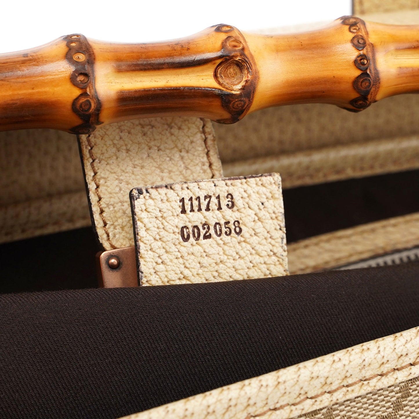 Beige White GG Bamboo Bag