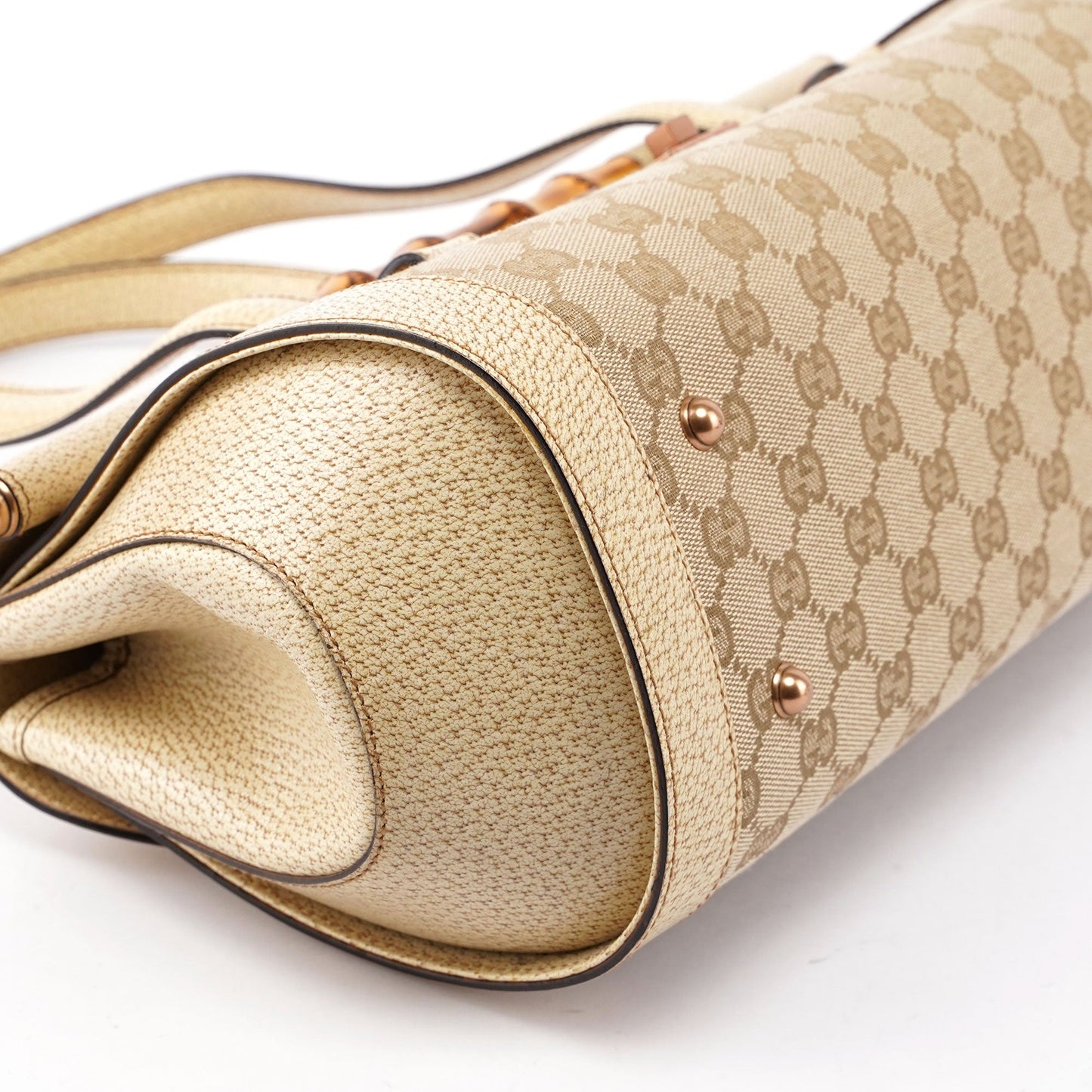 Beige White GG Bamboo Bag