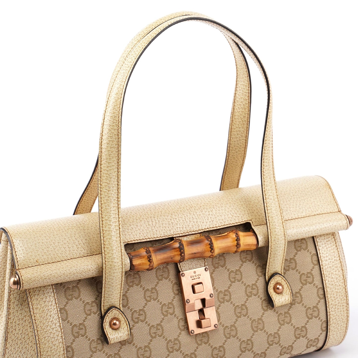 Beige White GG Bamboo Bag