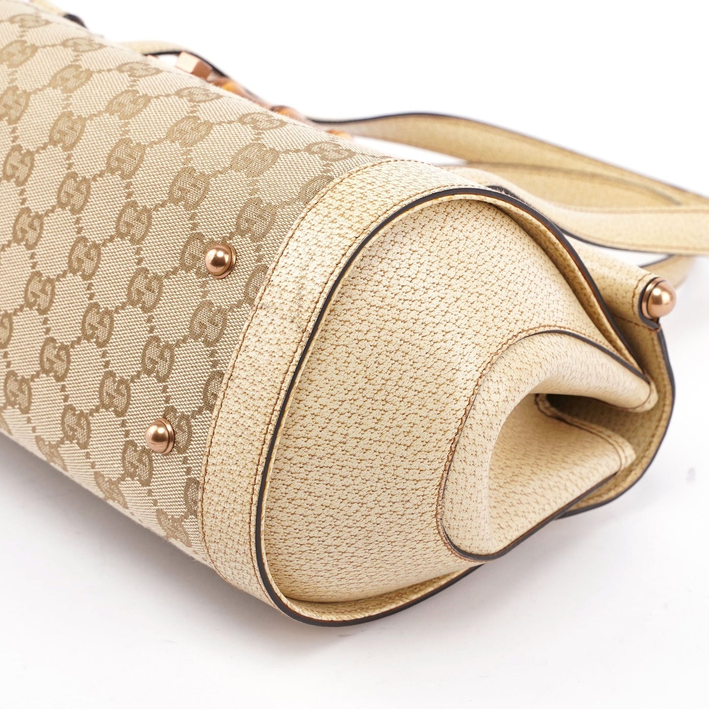 Beige White GG Bamboo Bag