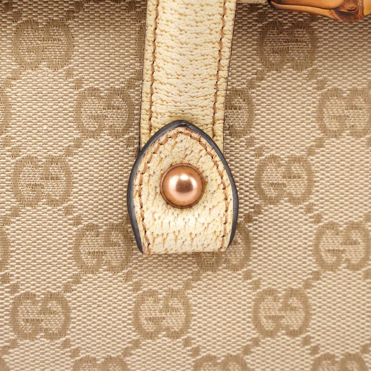 Beige White GG Bamboo Bag