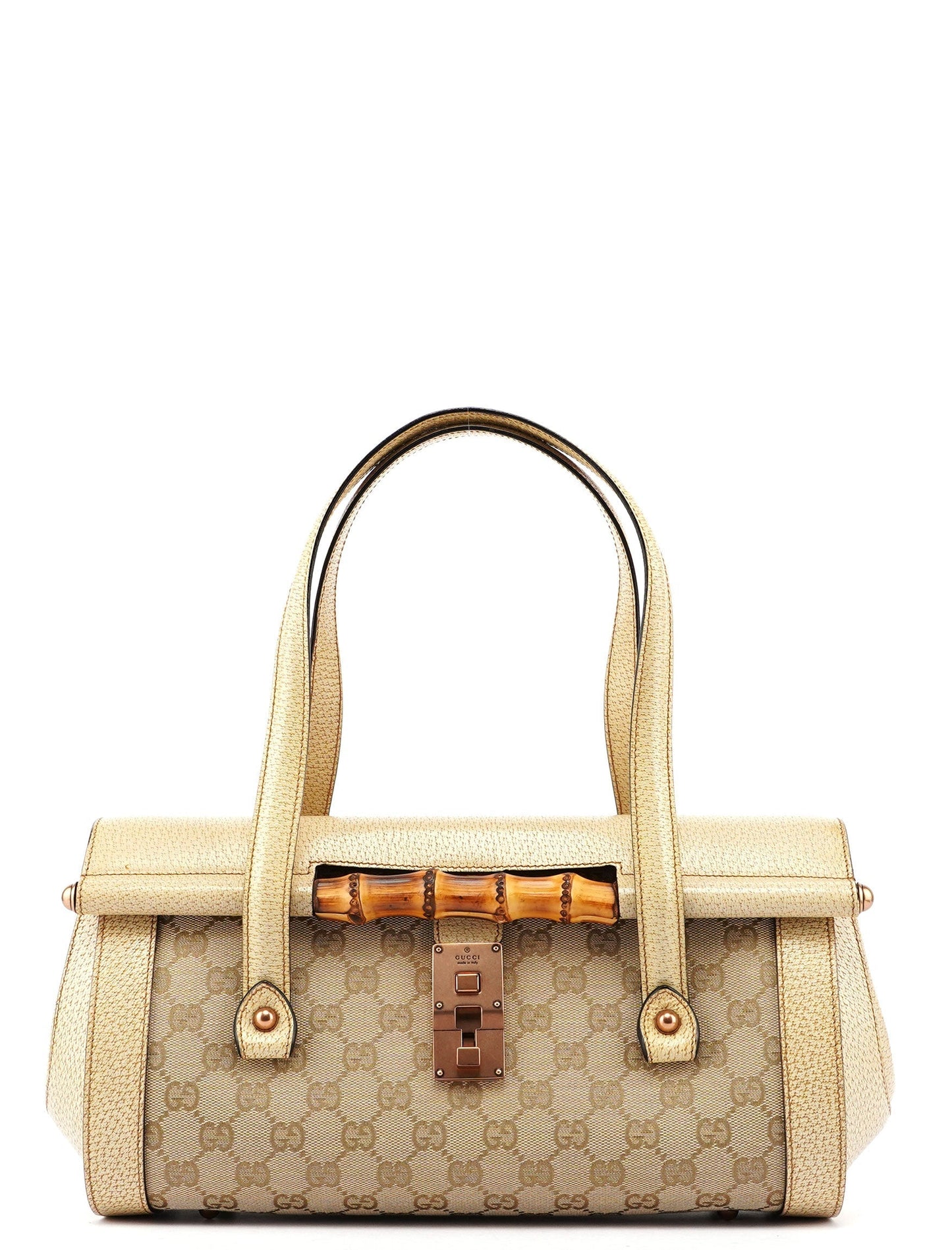 Beige White GG Bamboo Bag