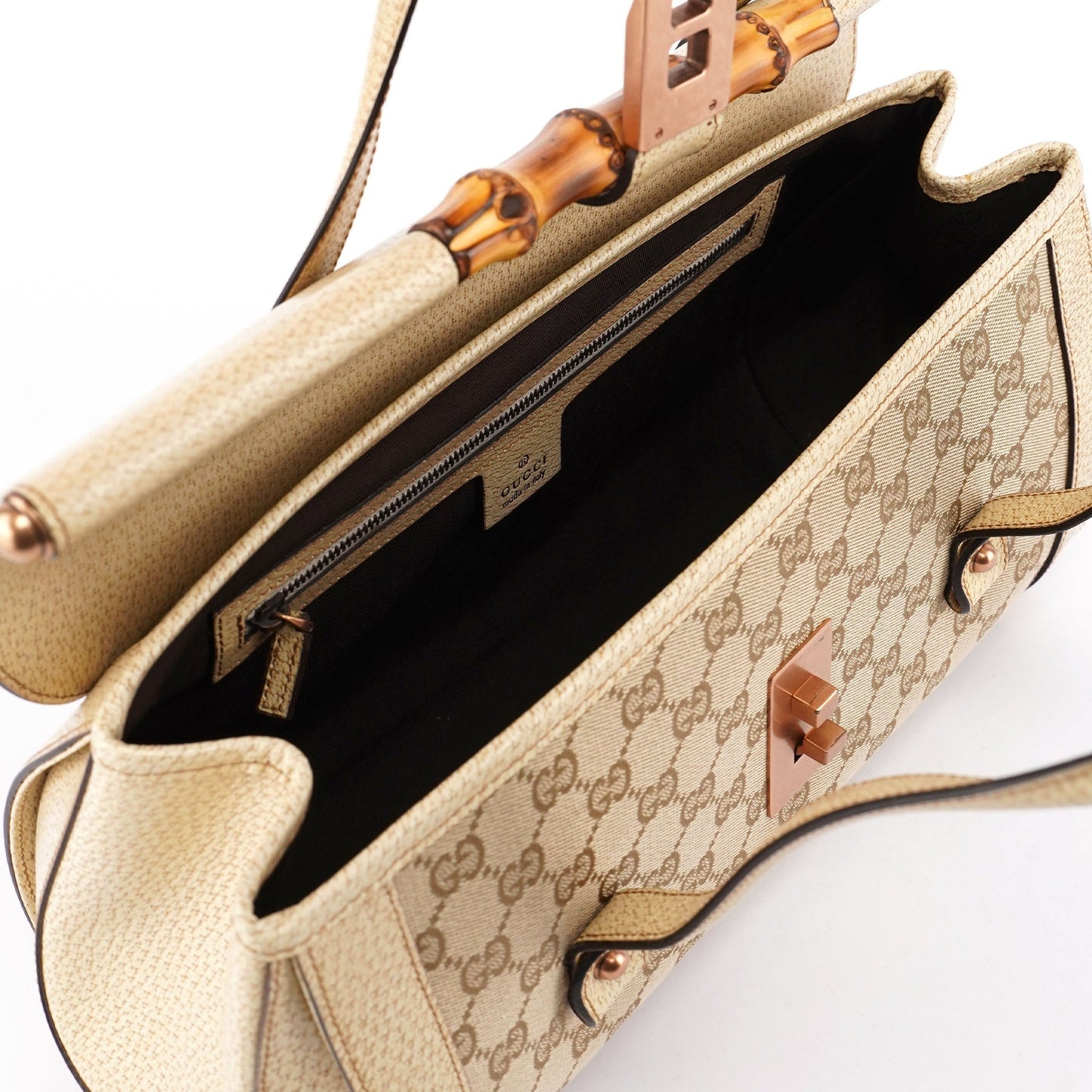 Beige White GG Bamboo Bag
