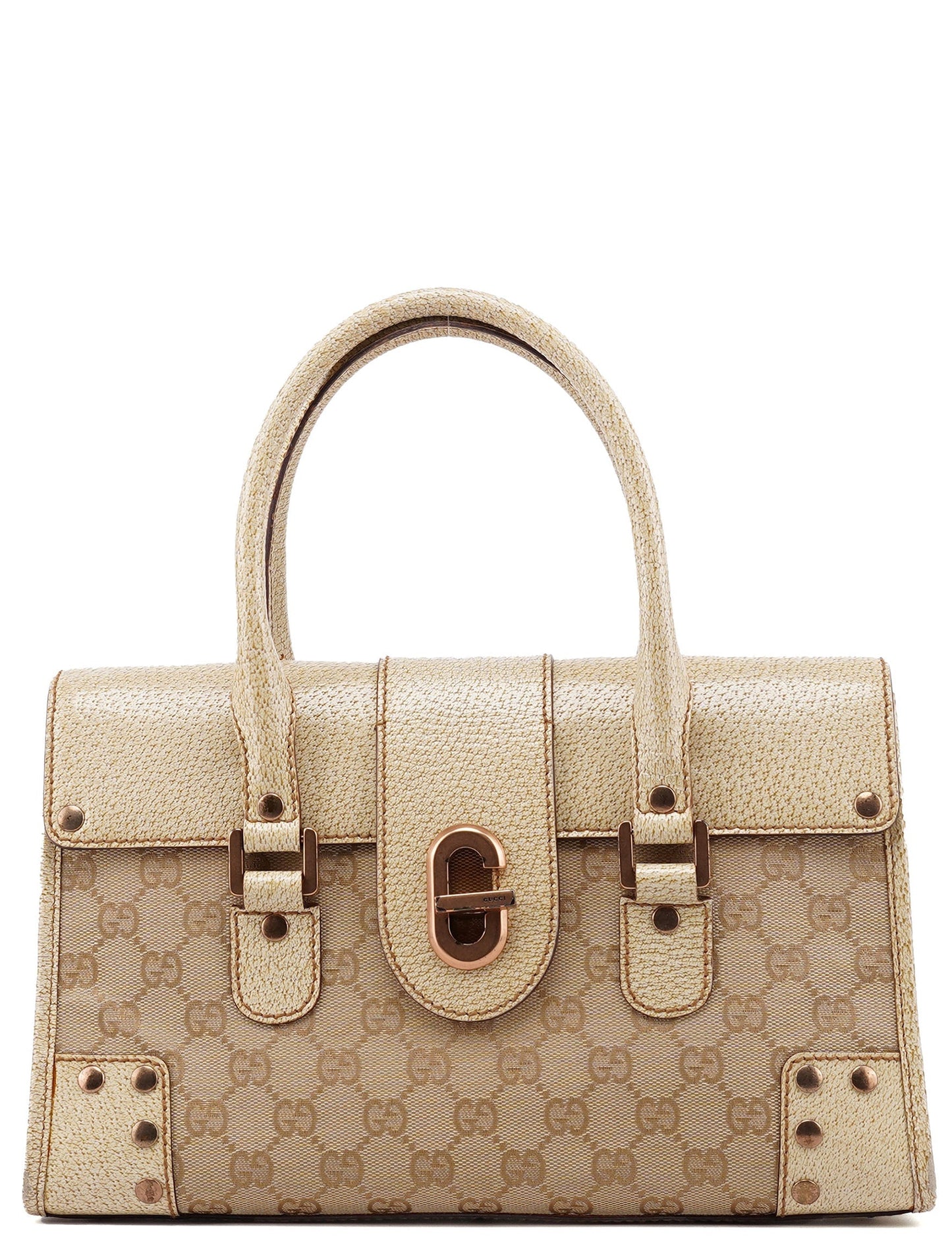 Beige White GG Turnlock Tote Bag