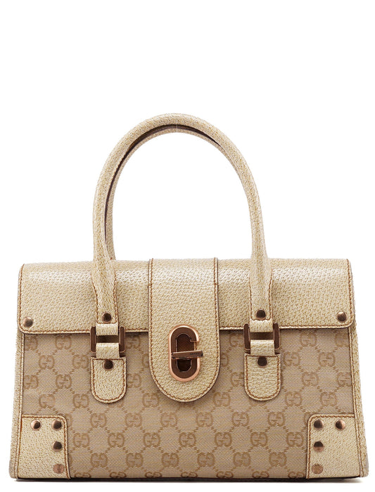 Beige White GG Turnlock Tote Bag