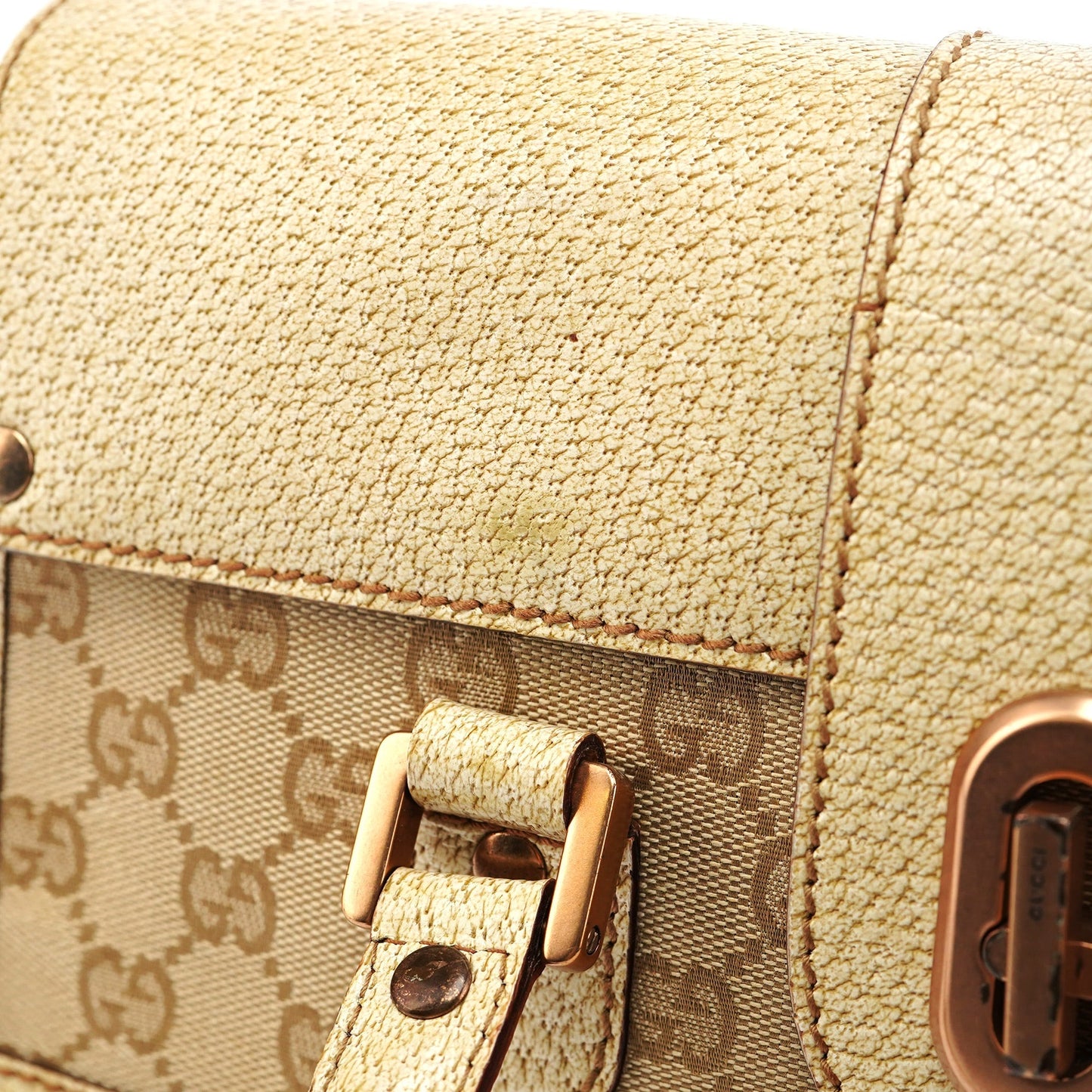 Beige White GG Turnlock Tote Bag