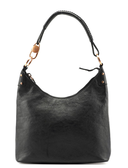 Black Buffalo Leather Hobo Shoulder Bag