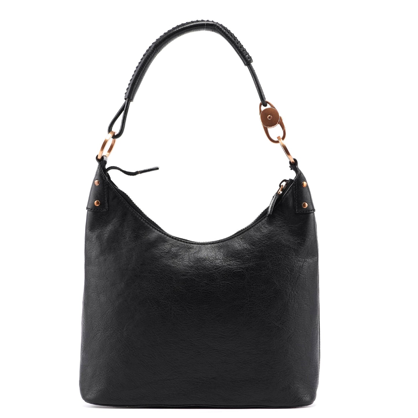 Black Buffalo Leather Hobo Shoulder Bag