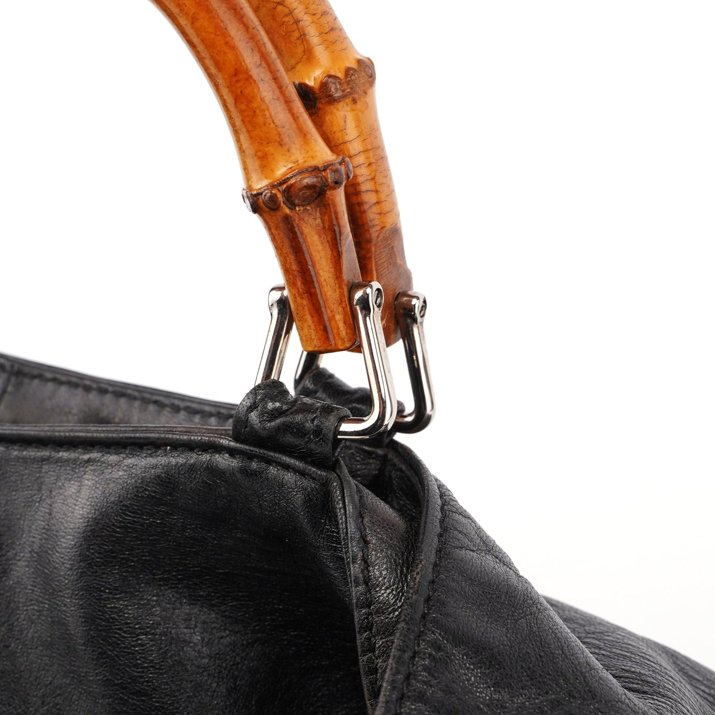 Black Calfskin Bamboo 2-Way Bag