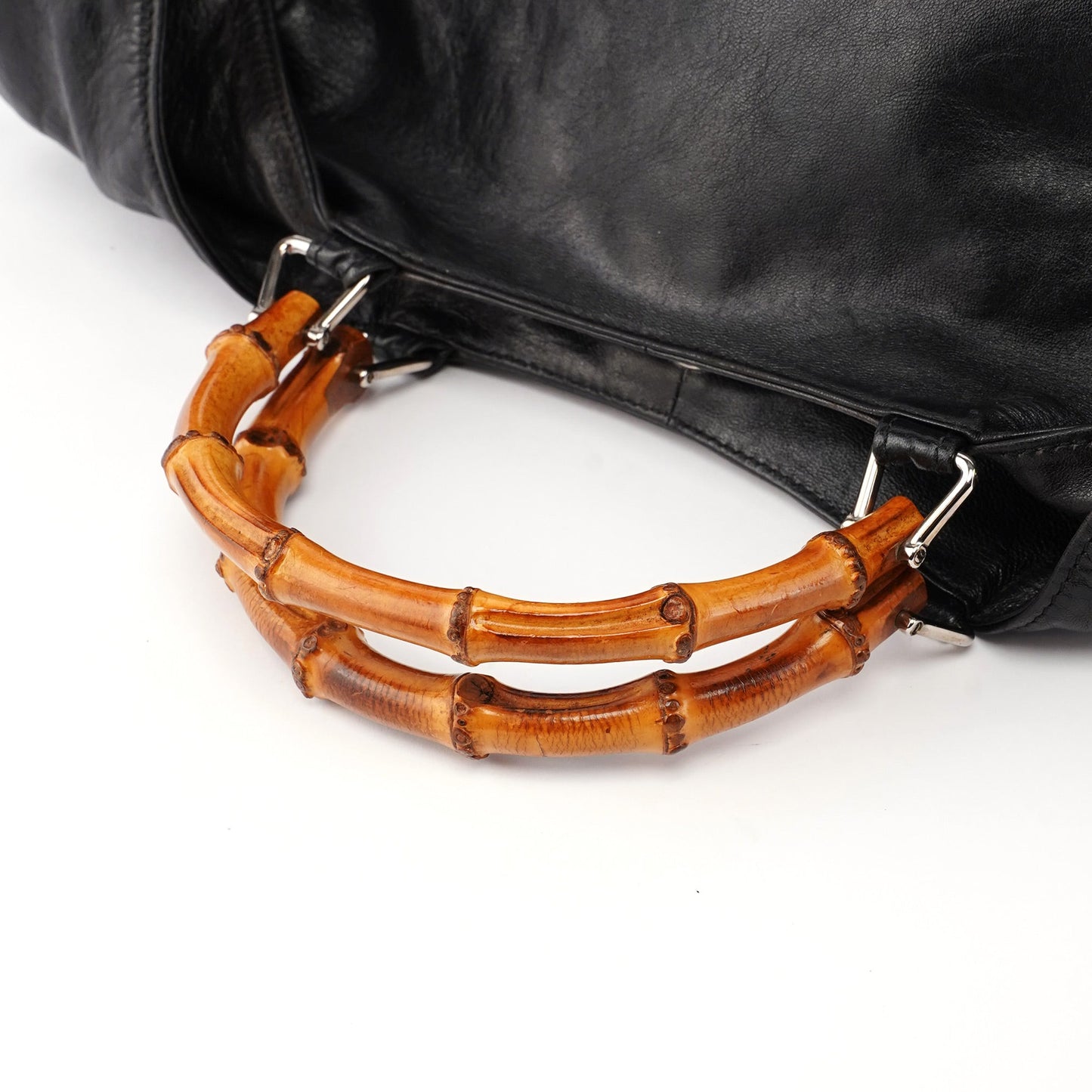 Black Calfskin Bamboo 2-Way Bag