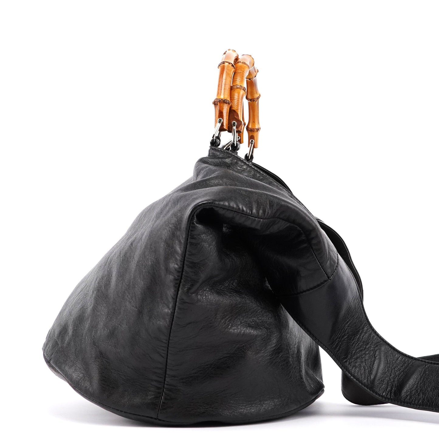 Black Calfskin Bamboo 2-Way Bag