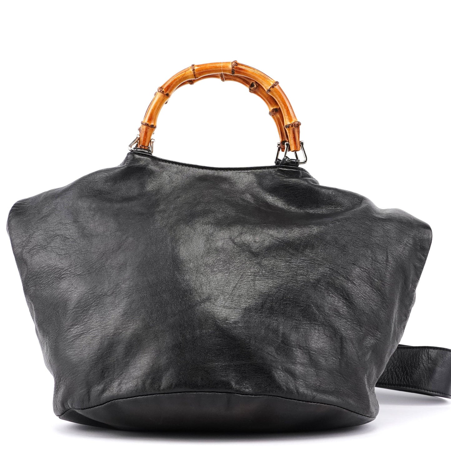 Black Calfskin Bamboo 2-Way Bag