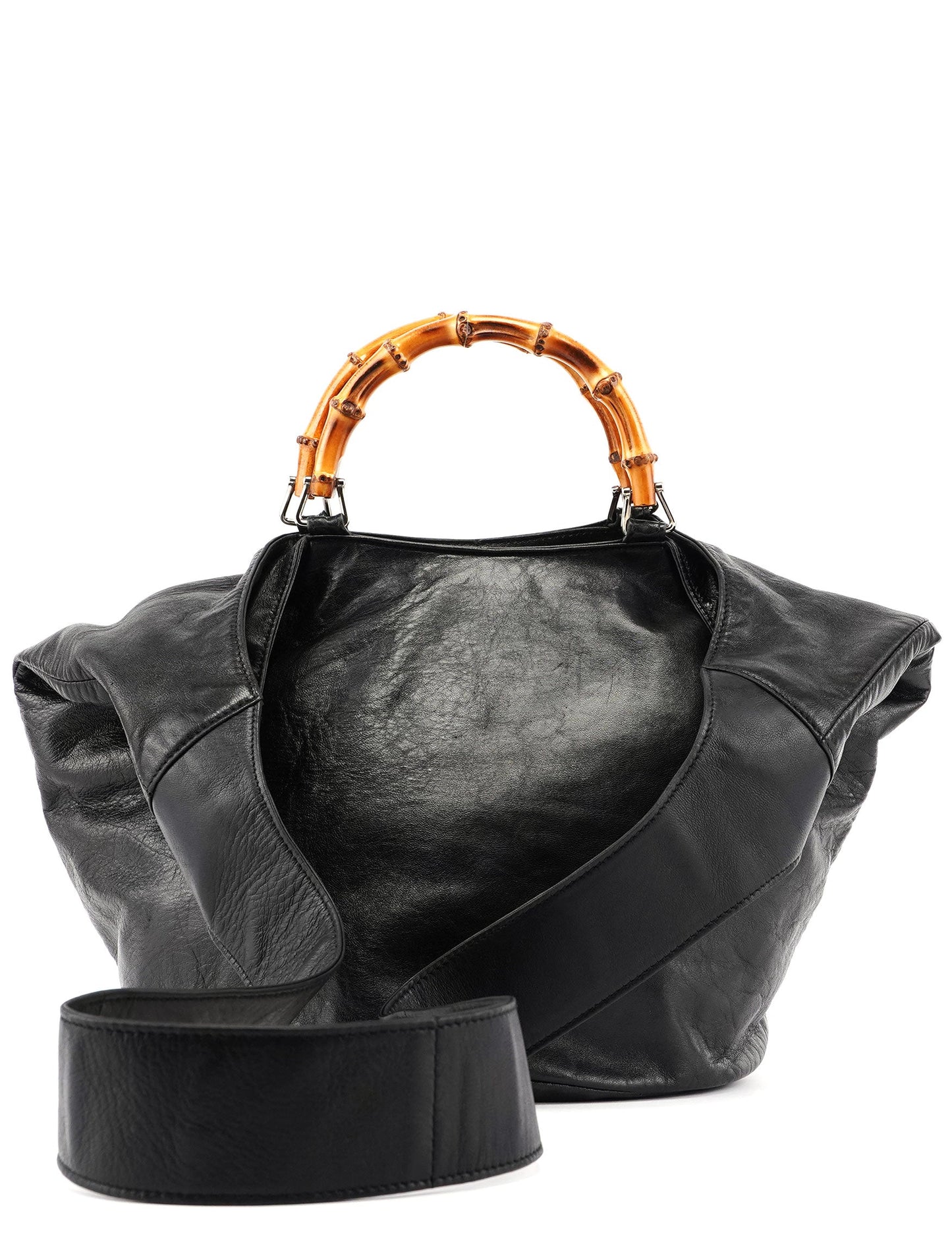 Black Calfskin Bamboo 2-Way Bag
