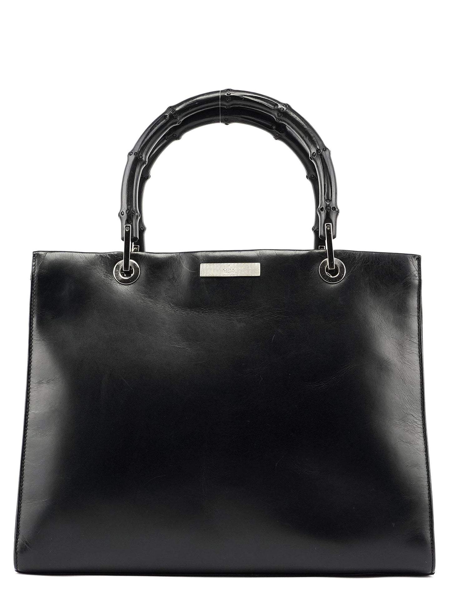 Black Calfskin Bamboo 2-Way Tote