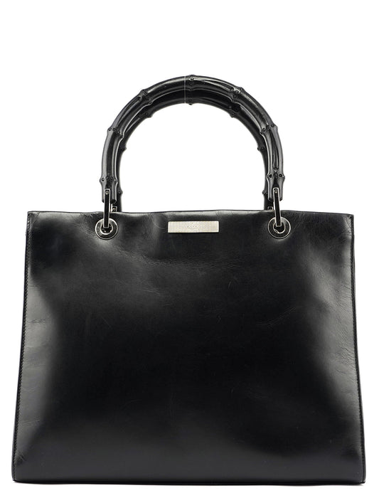 Black Calfskin Bamboo 2-Way Tote