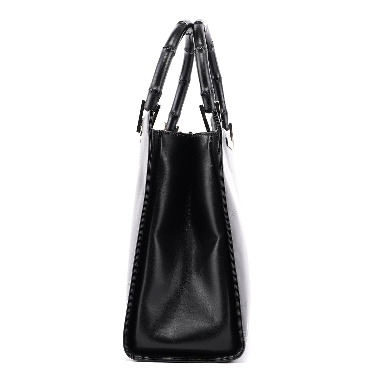Black Calfskin Bamboo 2-Way Tote