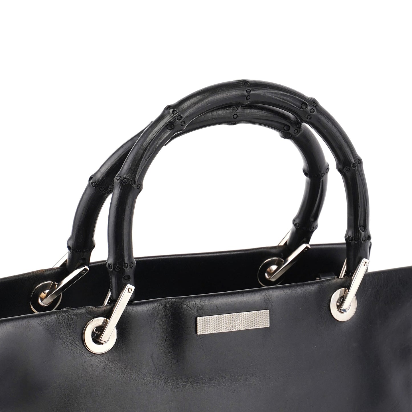 Black Calfskin Bamboo 2-Way Tote