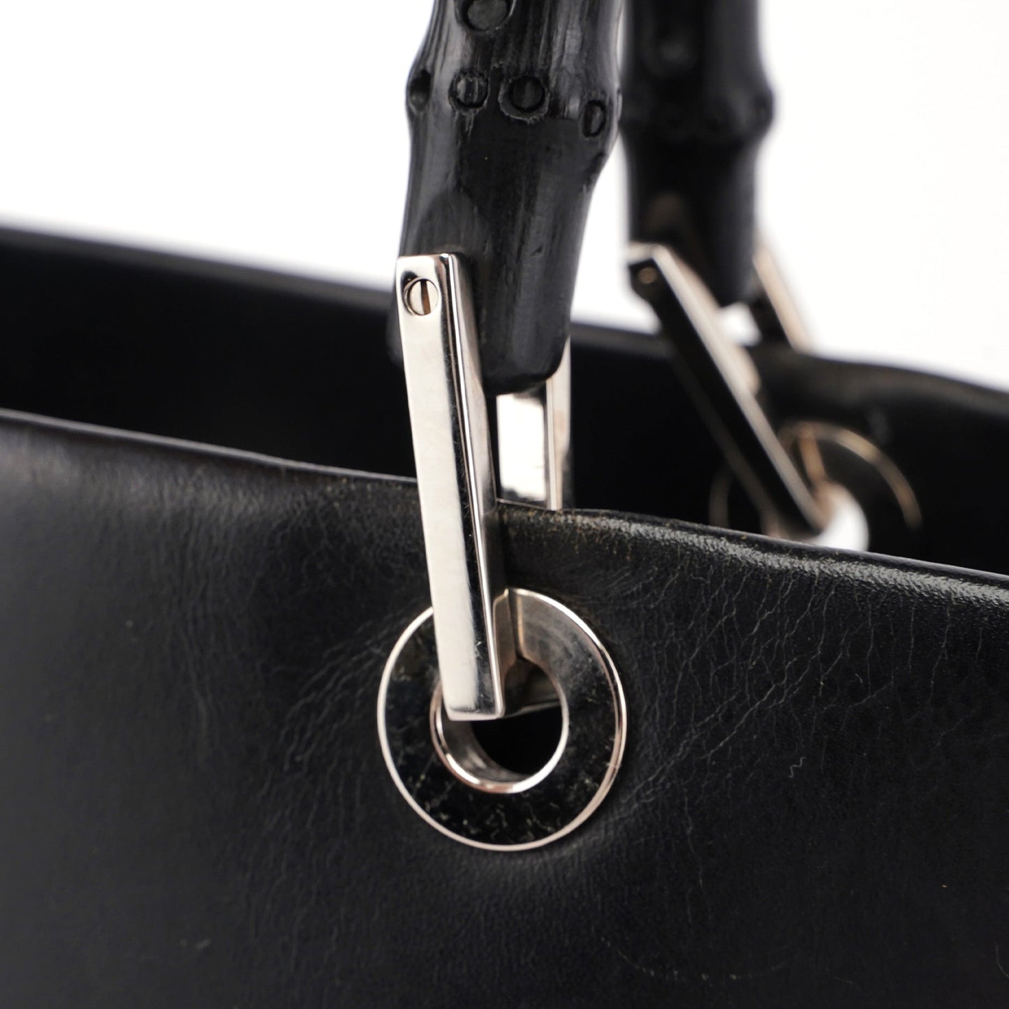 Black Calfskin Bamboo 2-Way Tote