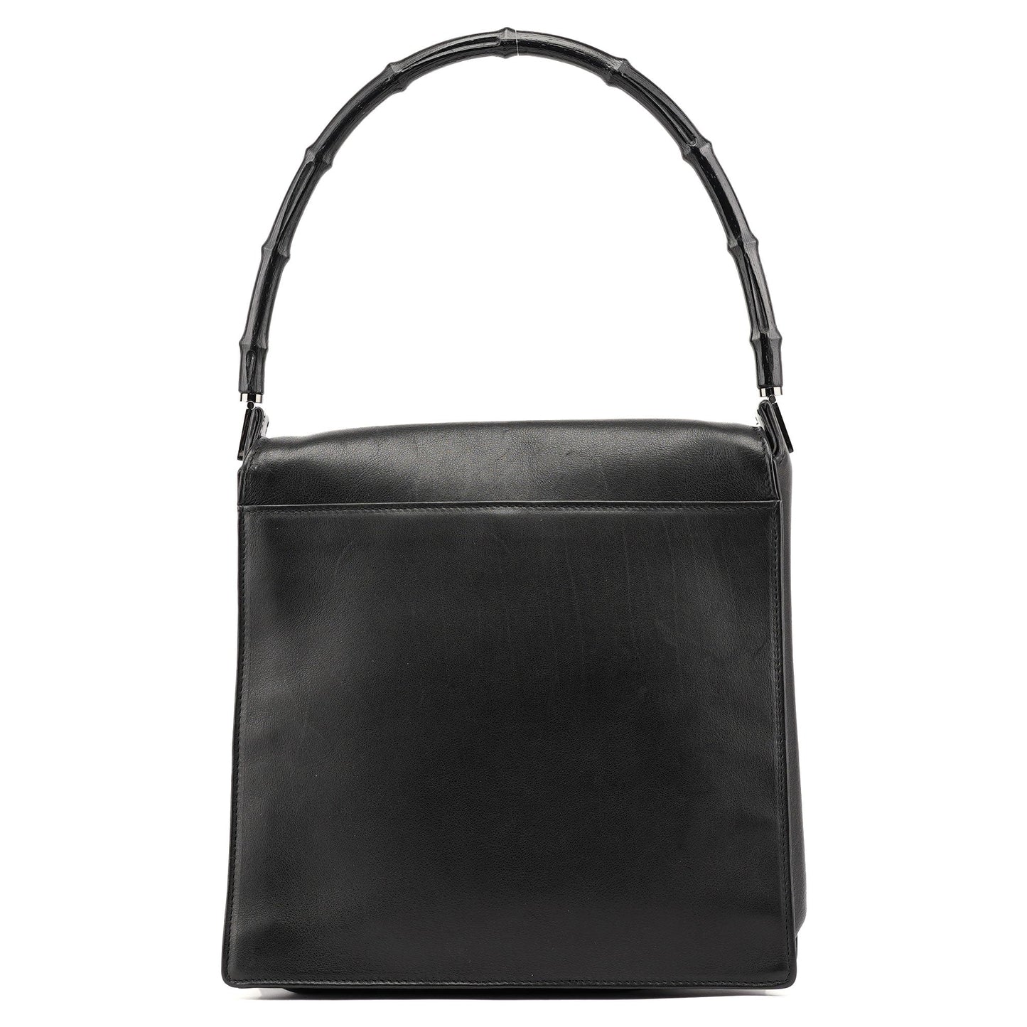 Black Calfskin Bamboo Flap Shoulder Bag