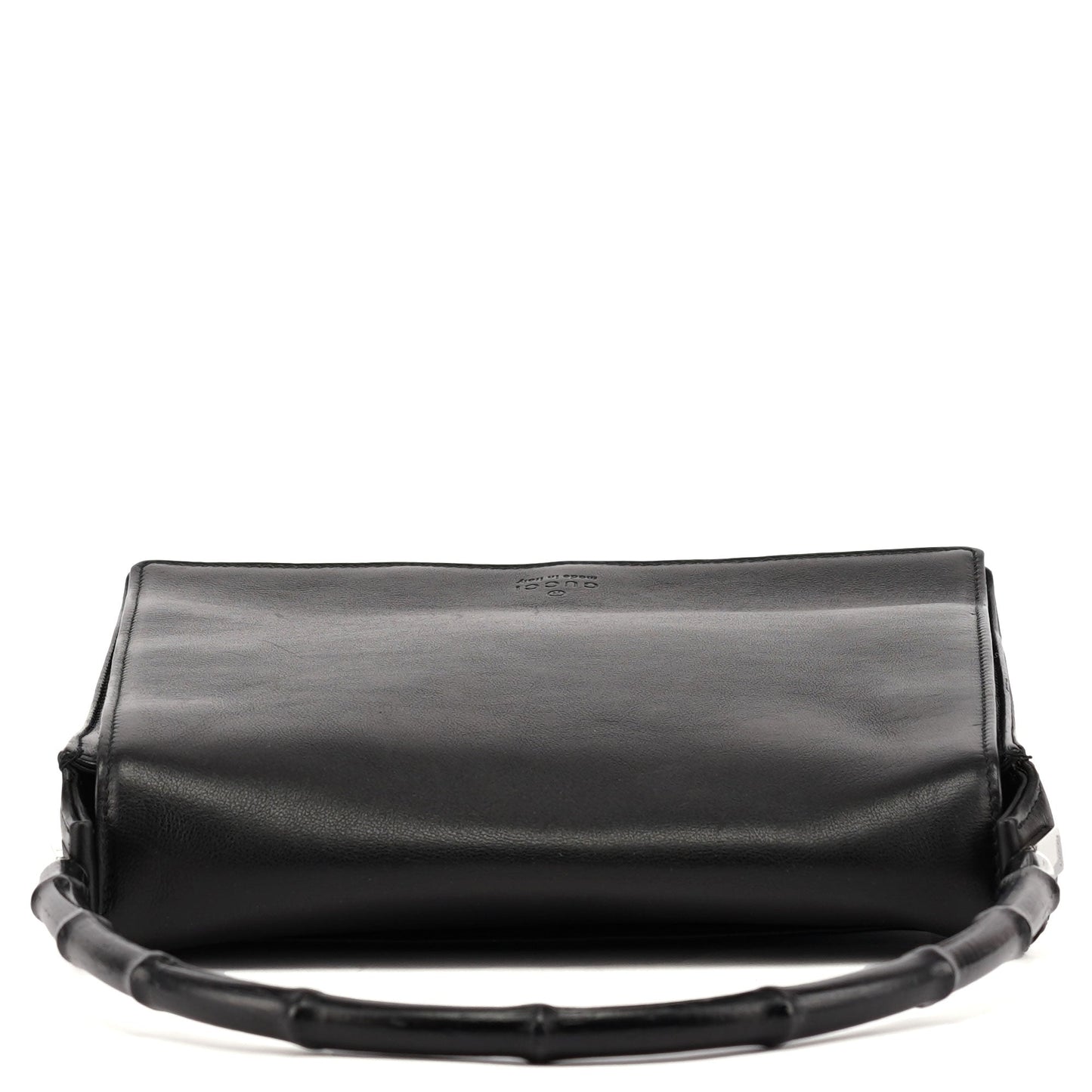 Black Calfskin Bamboo Flap Shoulder Bag