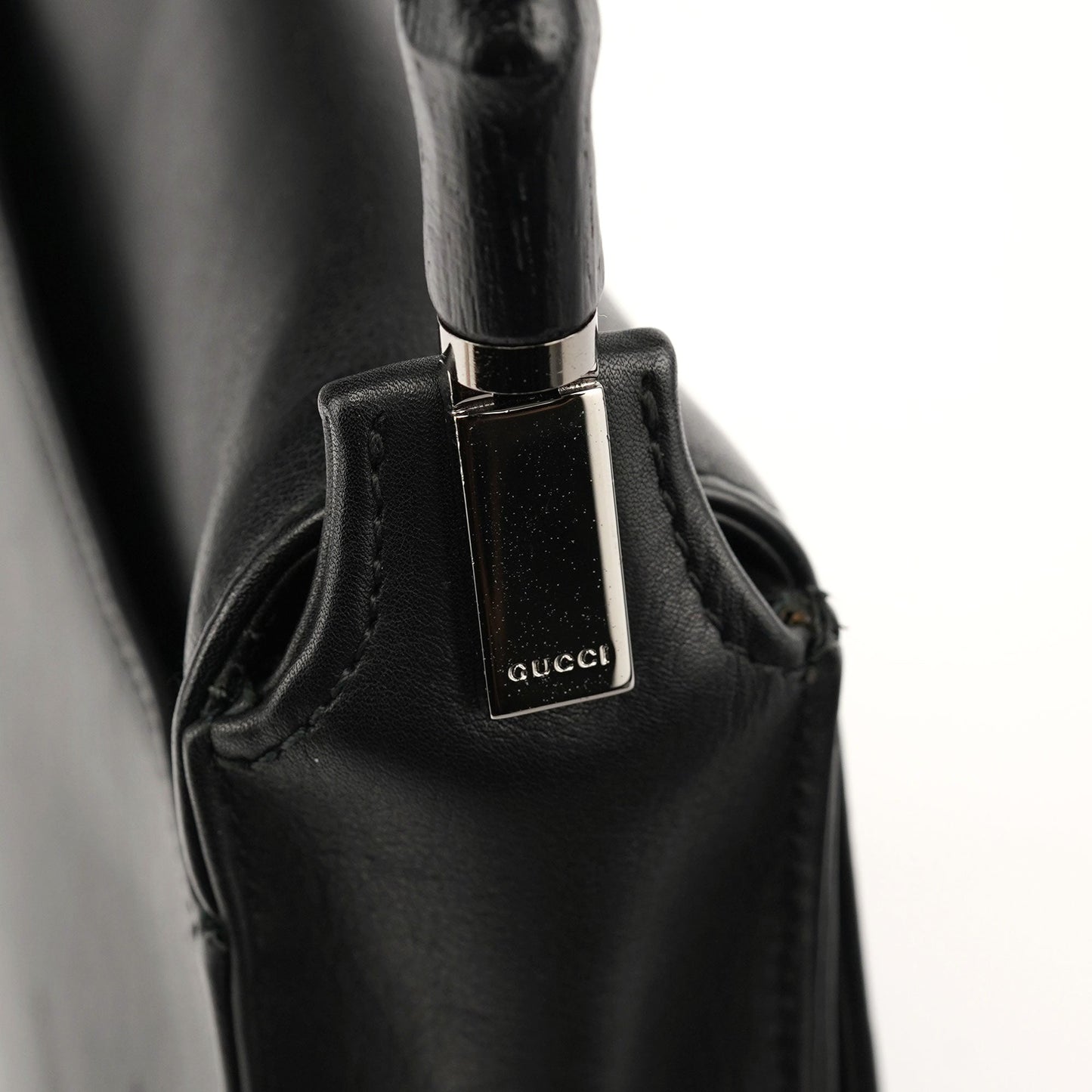 Black Calfskin Bamboo Flap Shoulder Bag