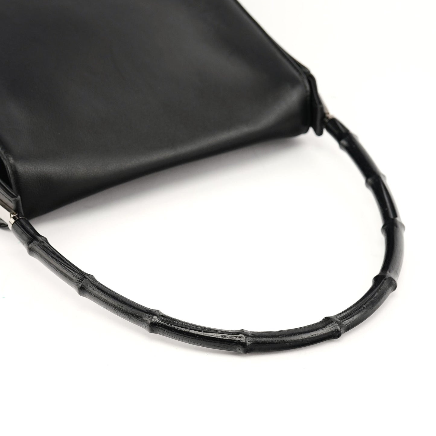 Black Calfskin Bamboo Flap Shoulder Bag