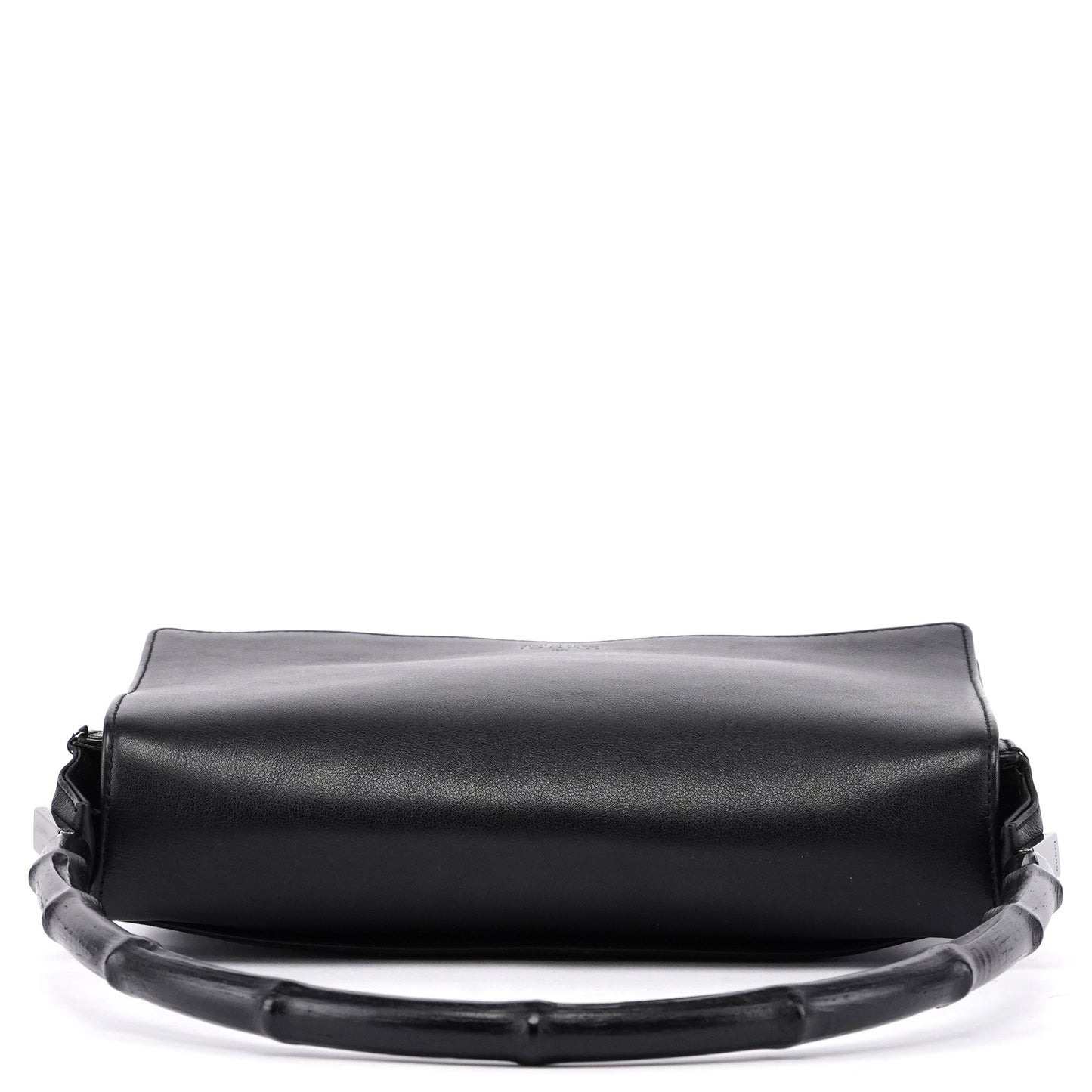 Black Calfskin Bamboo Flap Shoulder Bag