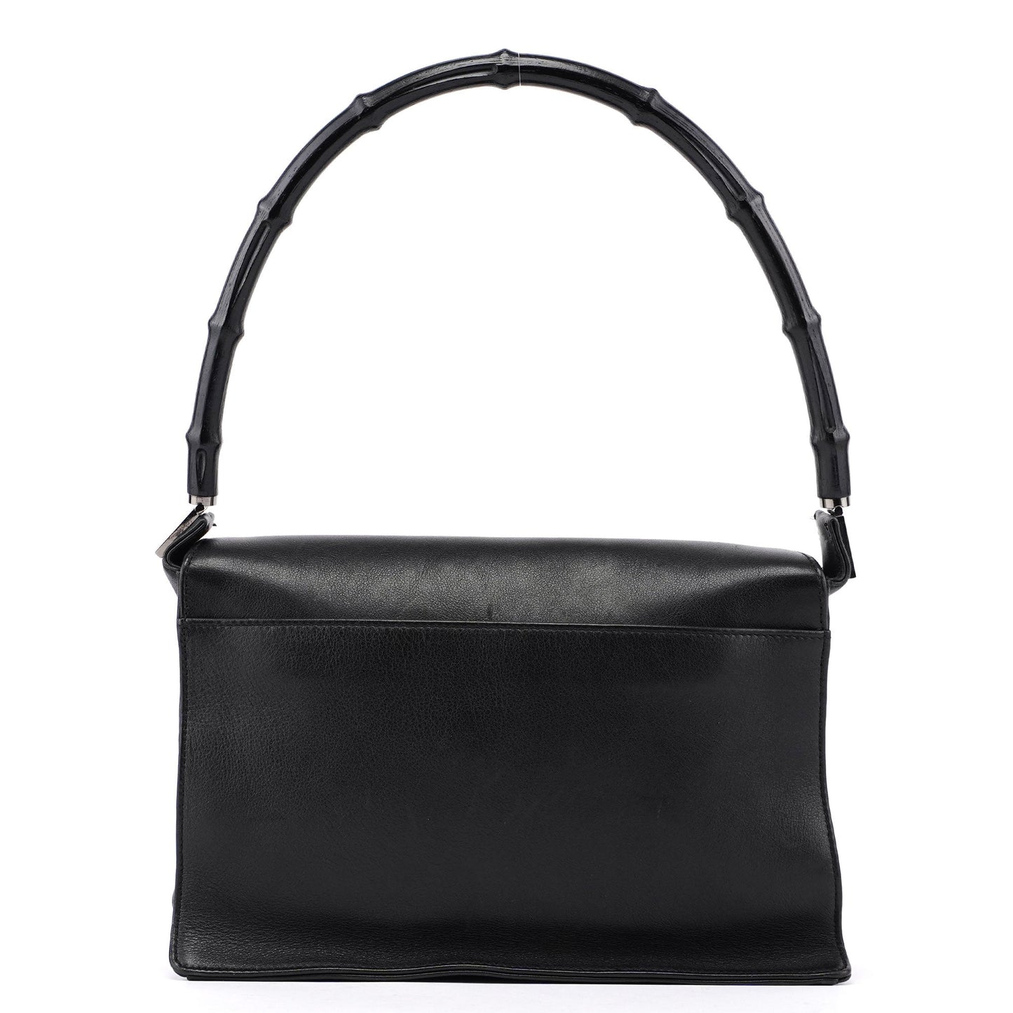Black Calfskin Bamboo Flap Shoulder Bag